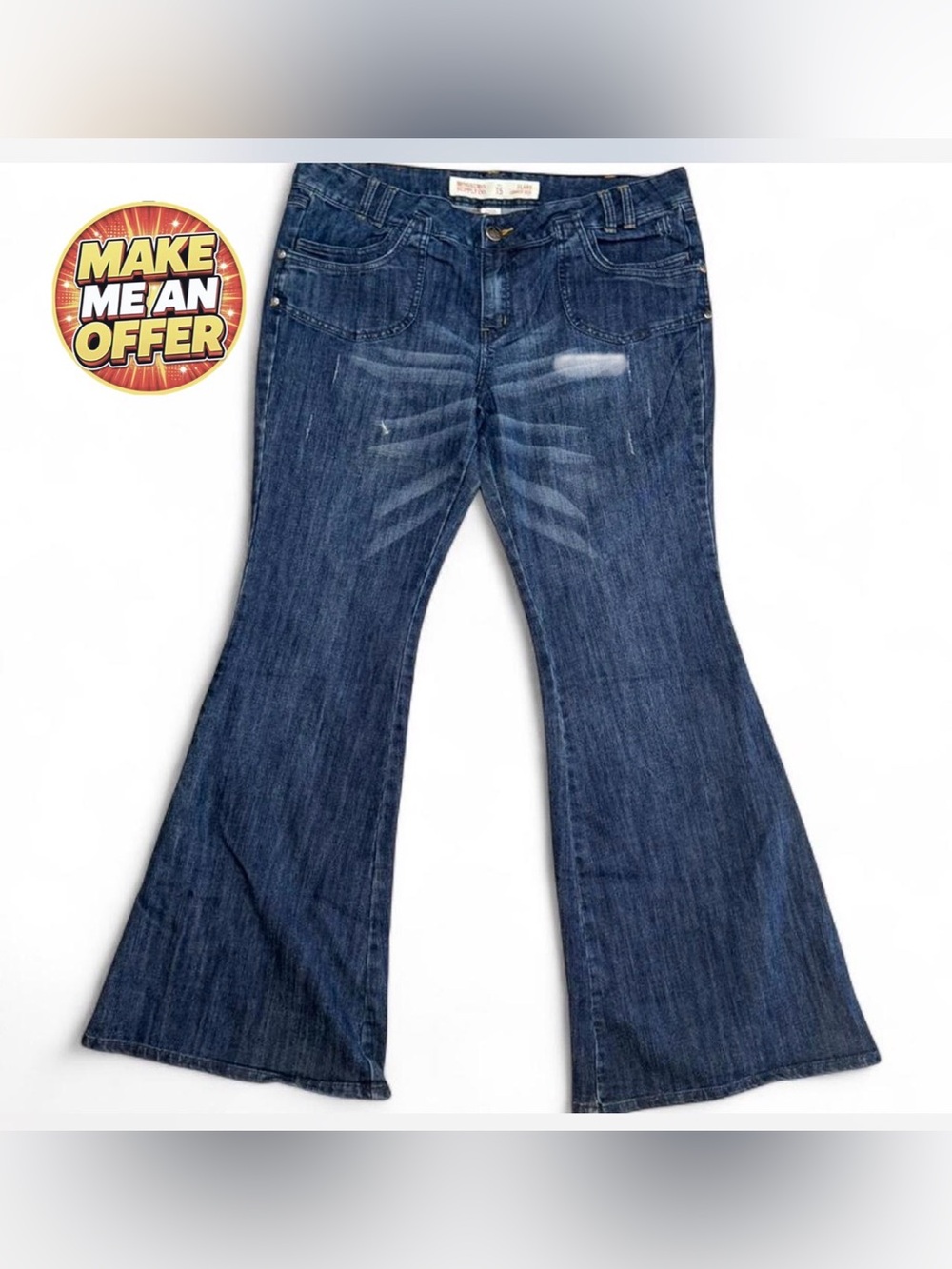New Flared Dark Blue Women's Peace Jeans - Mid Rise Wide Leg -SZ 15